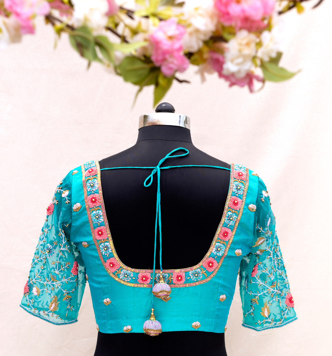 Sea Green Floral Embroidery Blouse
