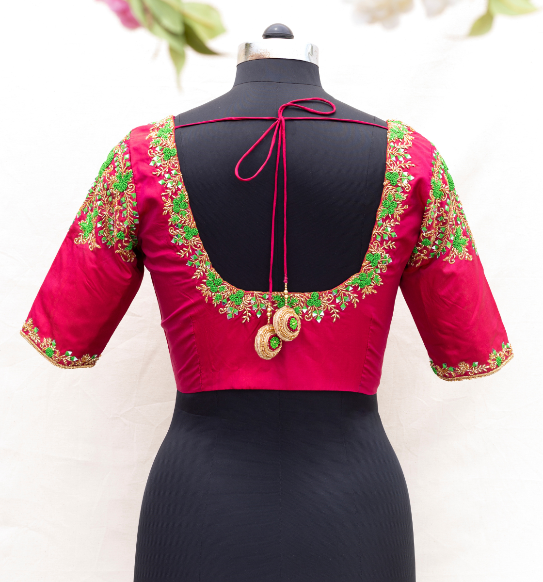 Maroon Floral Knot and Mirror Embroidery Blouse