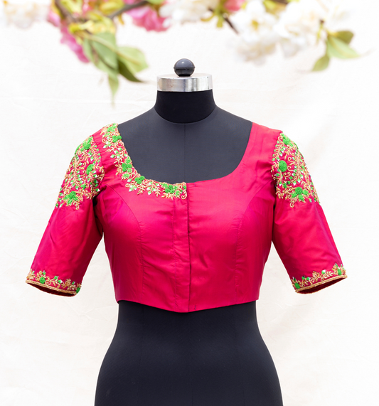 Maroon Floral Knot and Mirror Embroidery Blouse