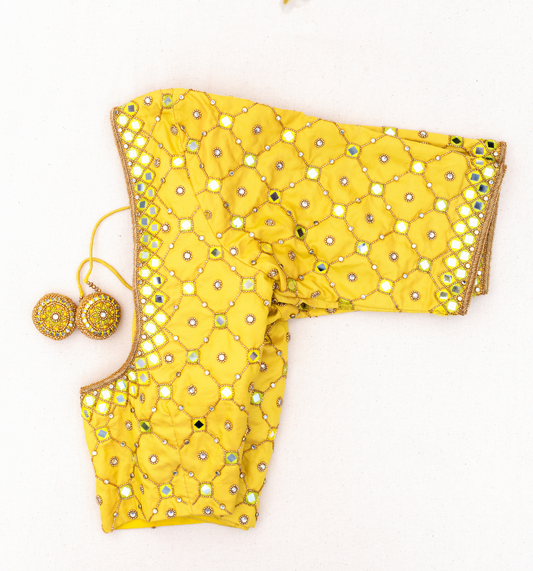 Lemon Yellow Mirror Embroidery Blouse