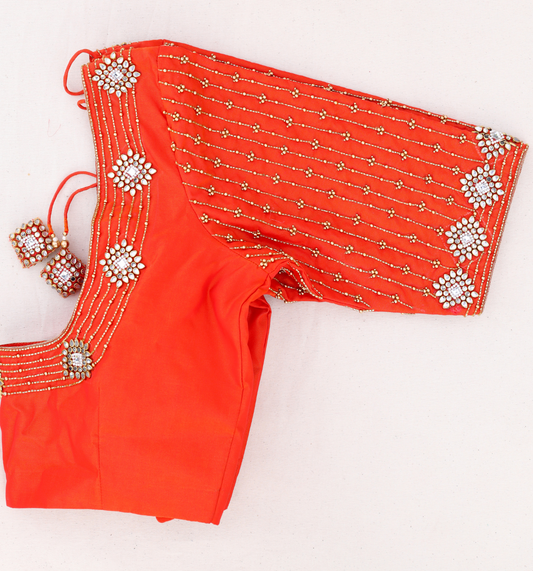 Orange Kundan Embroidery Blouse