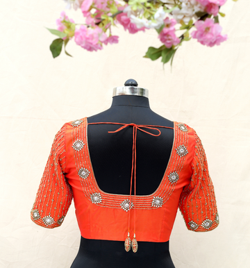 Orange Kundan Embroidery Blouse