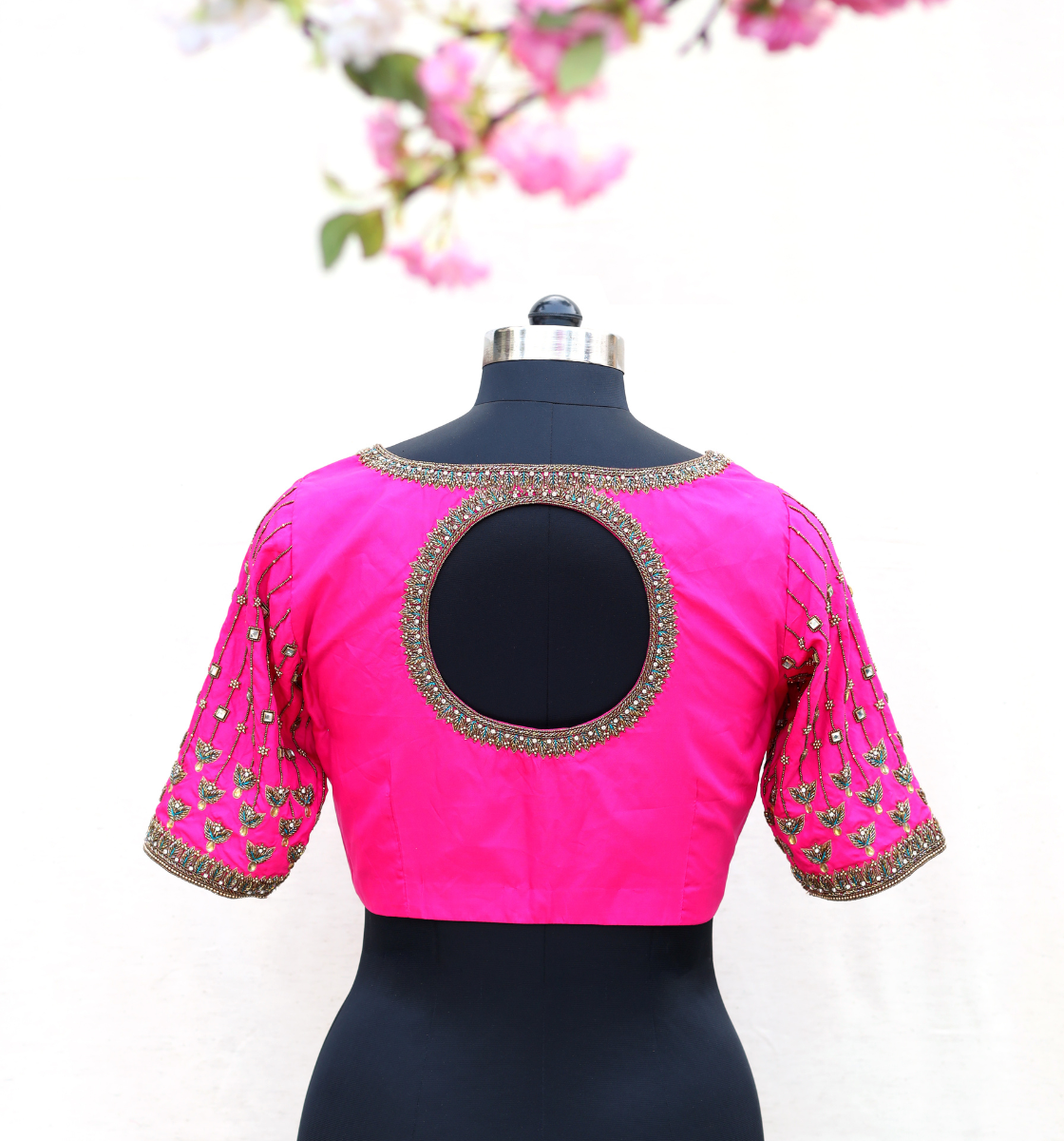 Pink Leafy Embroidery Blouse