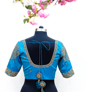 Blue Peacock Embroidery Blouse