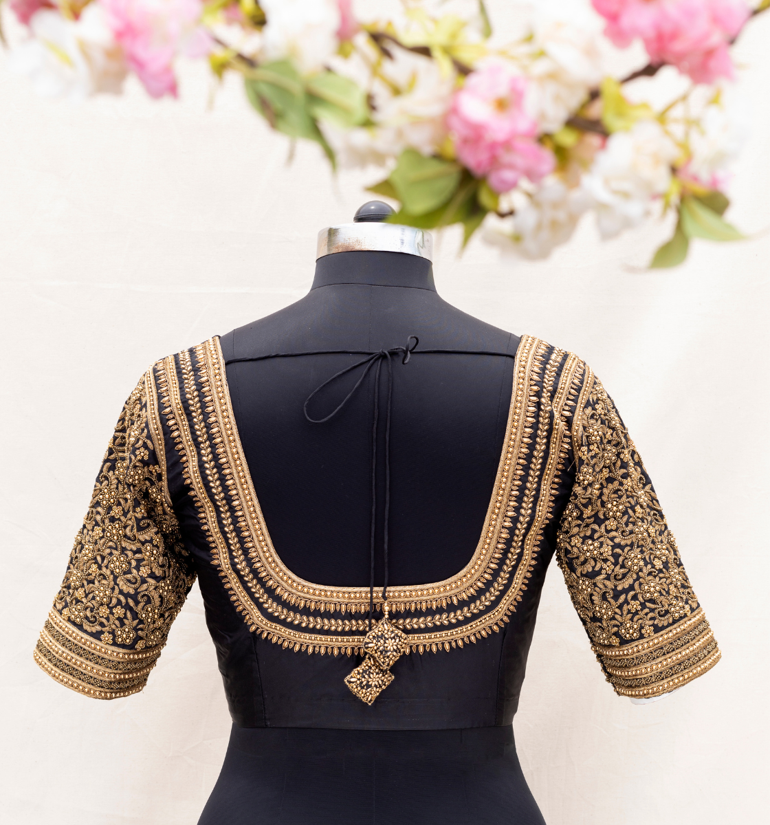 Black Antique Floral Embroidery Blouse