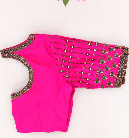 Pink Leafy Embroidery Blouse