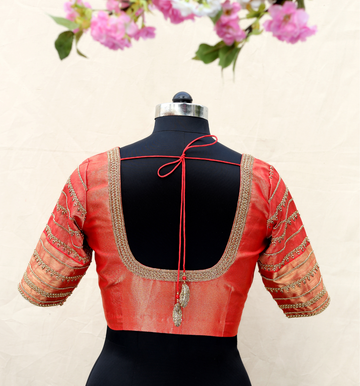 Tissue Red Striped Embroidery Blouse