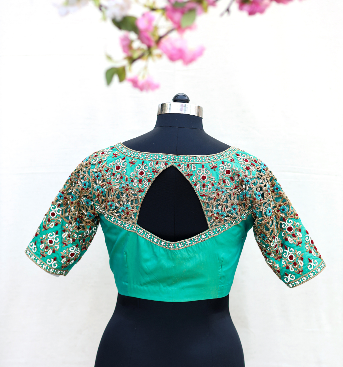 Green Heavy Cut Work Bridal Blouse