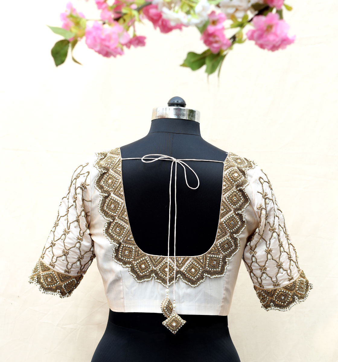 White Antique Geometric Embroidery Blouse