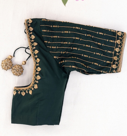 Dark Green Embroidery Blouse